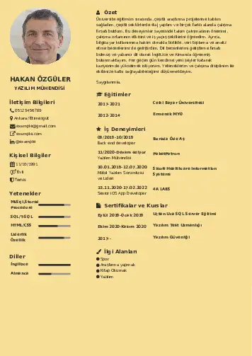 Yazılım Mühendisi Cv Örnekleri cv indir
